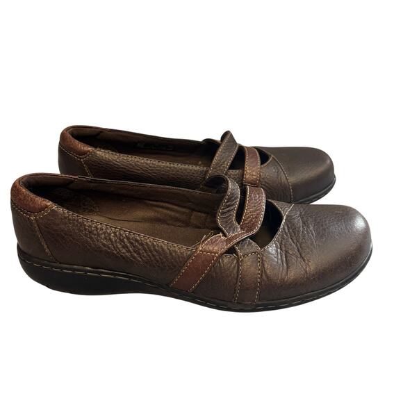 Clarks Bendables Mary Jane Loafer Comfort Shoe Women Size 7 Brown Leather Casual - Picture 1 of 9